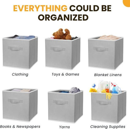 Criusia Large Storage Cubes - Set of 10 Collapsible Fabric Bins with Dual Handles | Grey 13x13 Baskets