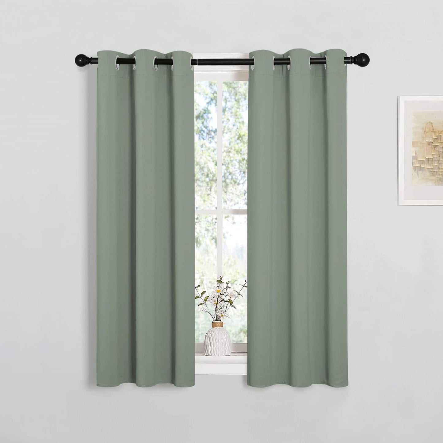 NICETOWN Blackout Curtain Panels - Thermal Insulated Grommet Drapes | 29x45 Inches, Greyish Green (1 Pair)