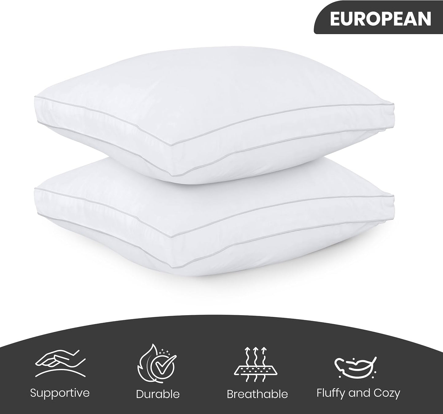 Utopia Bedding Bed Pillows - Soft & Fluffy Down Alternative | European Size, Set of 2, Cooling Comfort