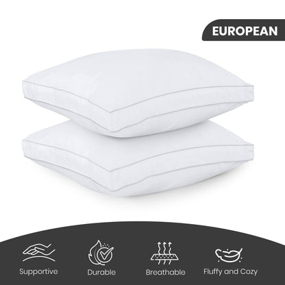 Utopia Bedding Bed Pillows for Sleeping European Size (White), Set of 2, Soft & Fluffy Pillow with Down Alternative Filling, Cooling, Hotel Quality, Gusseted Pillow for Back, Stomach or Side Sleepers