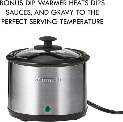 Kenmore Slow Cooker - Programmable 7 Qt with Dipper Sauce-Warmer | Black & Silver Stainless Steel