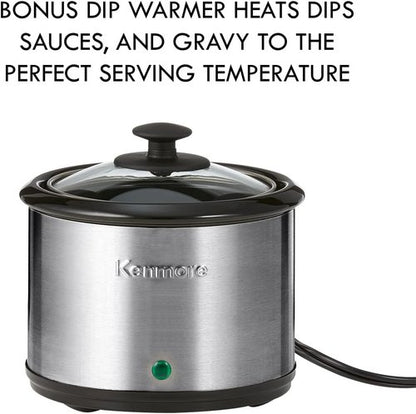 Kenmore Slow Cooker - Programmable 7 Qt with Dipper Sauce-Warmer | Black & Silver Stainless Steel