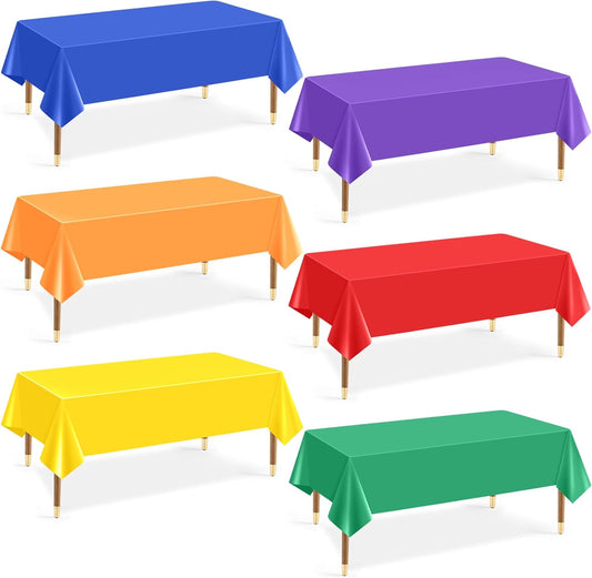 Mwellewm Disposable Plastic Tablecloths - Assorted Rainbow Colors for Parties | 54x72 Inch Rectangles