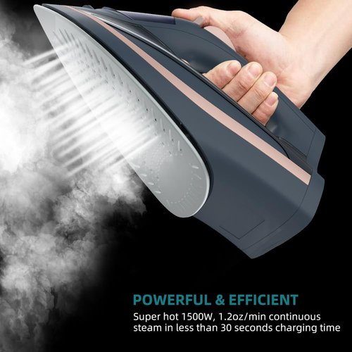 Martisan Cordless Iron for Clothes, 1500W, Wireless, Rapid Heating, Retractable Cord, Power Charging Base, Ceramic Soleplate, Anti-calc, Anti-drip, Self Clean