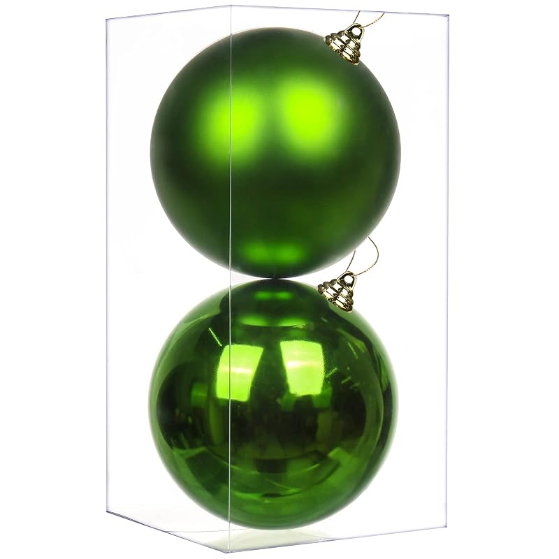 Large 5.9" Christmas Ornaments Balls (2 Pcs) Green – Shatterproof Hanging Loop, Indoor/Outdoor Decor