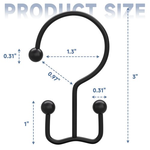 Titanker Shower Curtain Hooks Black, Minimalist Simple Double Glide Shower Curtain Rings, Rust Proof Metal Shower Hooks Rings for Bathroom Shower Rods Curtains, Set of 12 Hooks