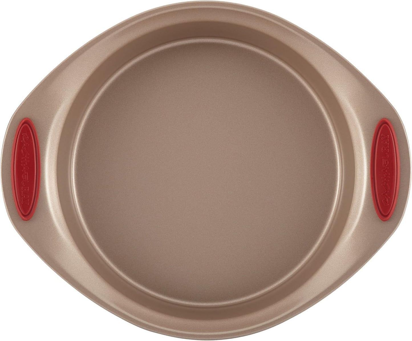 Rachael Ray Cucina Nonstick Bakeware Set - 10-Piece Baking Essentials in Latte Brown with Cranberry Red Grips