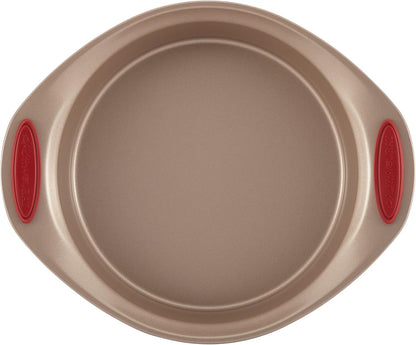 Rachael Ray Cucina Nonstick Bakeware Set - 10-Piece Baking Essentials in Latte Brown with Cranberry Red Grips