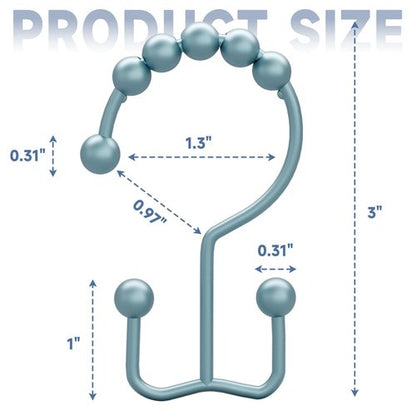 Titanker Shower Curtain Hooks Rings, Rust-Resistant Metal Double Glide Shower Hooks for Bathroom Shower Rods Curtains, Set of 12 Hooks - Lightcyan