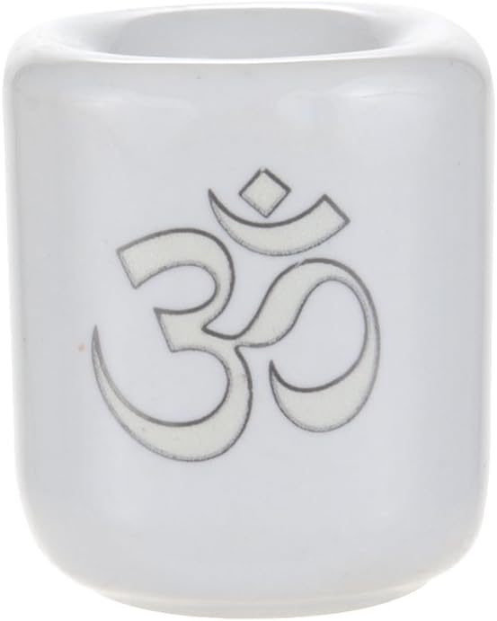 Mega Candles Ceramic Silver Om Chime Ritual Candle Holder - Set of 5, White