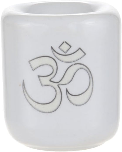Mega Candles Ceramic Silver Om Chime Ritual Candle Holder - Set of 5, White