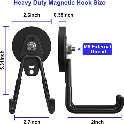 Heavy Duty Magnetic Utility Hooks by [Brand Name] - Anti-Slip Coating for Garage & Garden Tools | 3PCS, 2.59'' Black