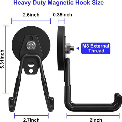 Heavy Duty Magnetic Utility Hooks by [Brand Name] - Anti-Slip Coating for Garage & Garden Tools | 3PCS, 2.59'' Black