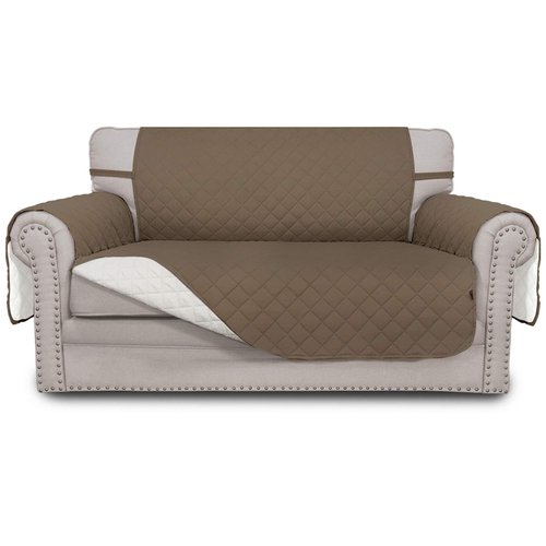 Easy-Going Reversible Loveseat Couch Cover for 2 Cushion Couch Sofa Cover for Dogs Water Resistant Furniture Protector with Foam Sticks Elastic Straps for Pet (Loveseat, Camel/Ivory)