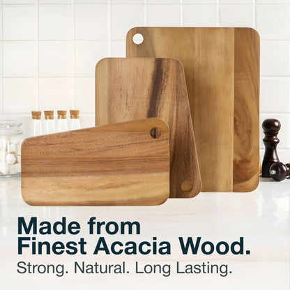 Sango Acacia Cutting Board Set - 3-Piece Slant Edge & Hanging Holes, Stackable & Reversible, Non-Toxic