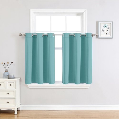 ChrisDowa Small Window Curtains - Grommet Thermal Insulated Room Darkening Panels, Aqua, 52 x 36 Inch
