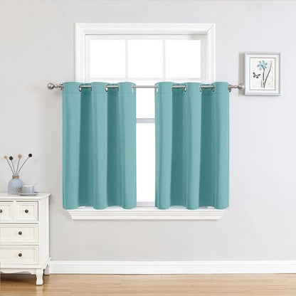 ChrisDowa Small Window Curtains - Grommet Thermal Insulated Room Darkening Panels, Aqua, 52 x 36 Inch