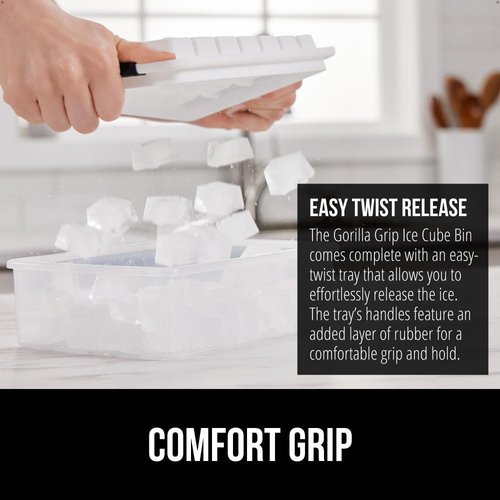 GORILLA GRIP Ice Cube Tray - BPA-Free, Easy Release, 56 Cubes, 2 Stackable Trays with Lid & Scooper | Black