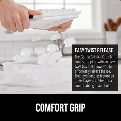 GORILLA GRIP Ice Cube Tray - BPA-Free, Easy Release, 56 Cubes, 2 Stackable Trays with Lid & Scooper | Black