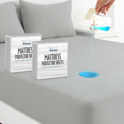 Magik & Kover Twin Mattress Protector - Waterproof Fitted Cover 2 Pack | Machine Washable, Grey