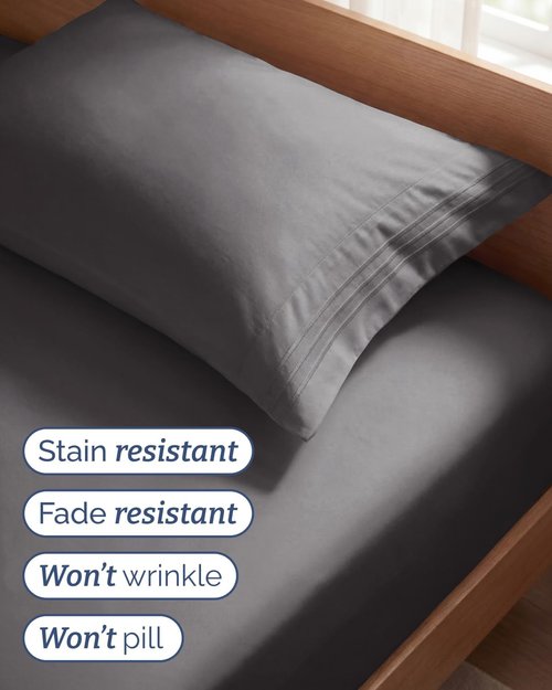 Comfy Twin Size 3-Piece Sheet Set by [Brand Name] - Breathable, Cooling, Ultra-Soft Bedding - Deep Pockets, Wrinkle-Free - Dark Grey