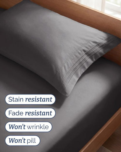 Comfy Twin Size 3-Piece Sheet Set by [Brand Name] - Breathable, Cooling, Ultra-Soft Bedding - Deep Pockets, Wrinkle-Free - Dark Grey