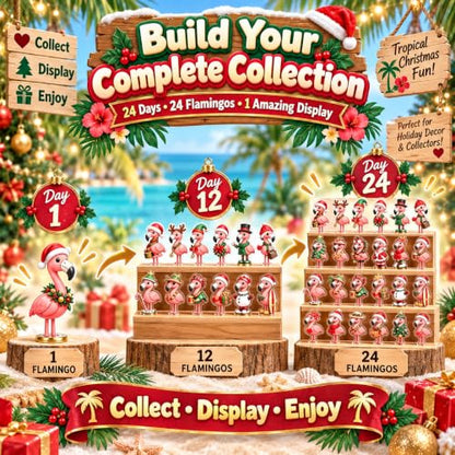 Christmas Flamingo Advent Calendar with 24 Unique 2D Acrylic Figurines - Variation of 1