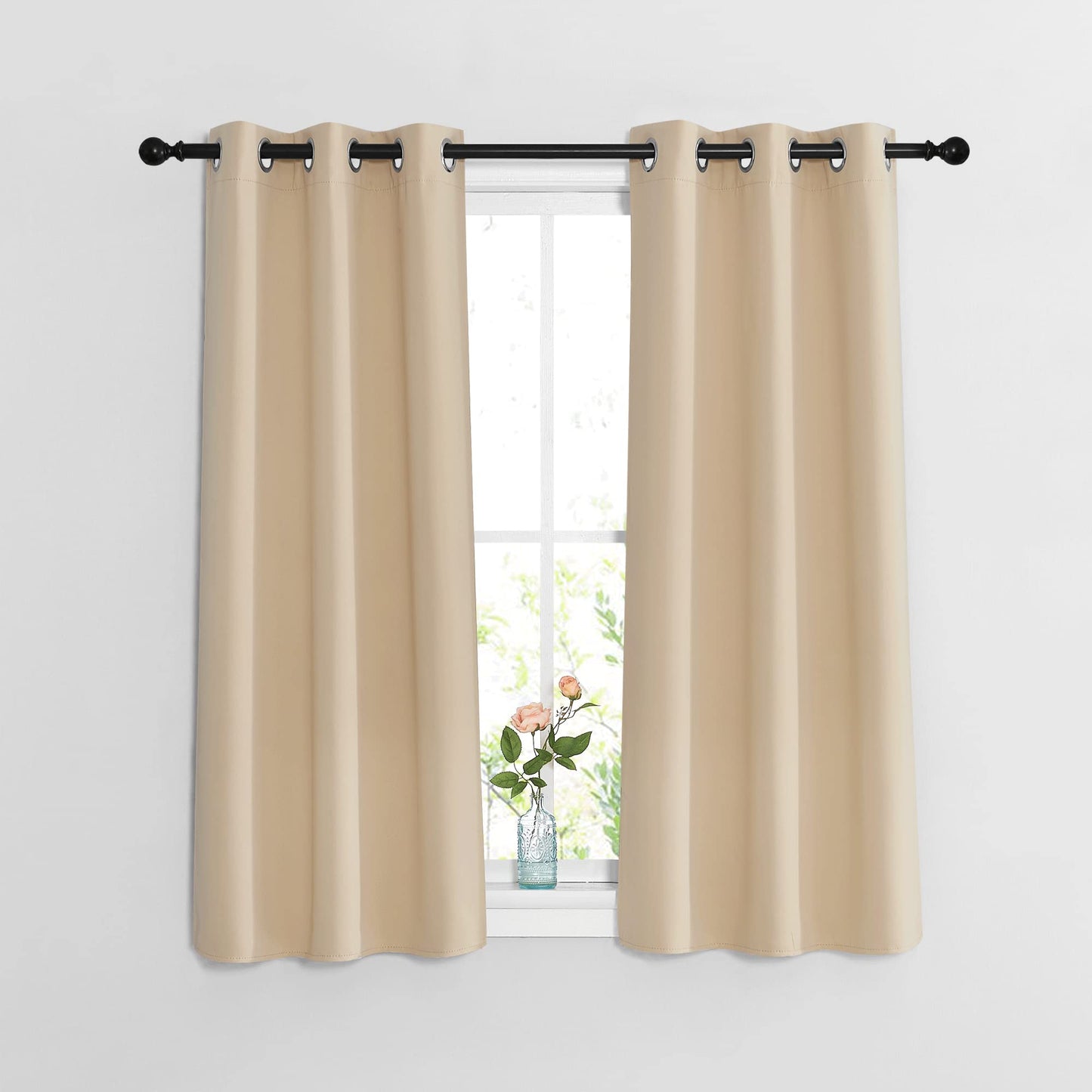 NICETOWN Bedroom Blackout Curtains and Drapes - Window Treatment Thermal Insulated Solid Grommet Blackout Drapes for Bathroom (Biscotti Beige, Set of 2, 37 by 54 Inch)