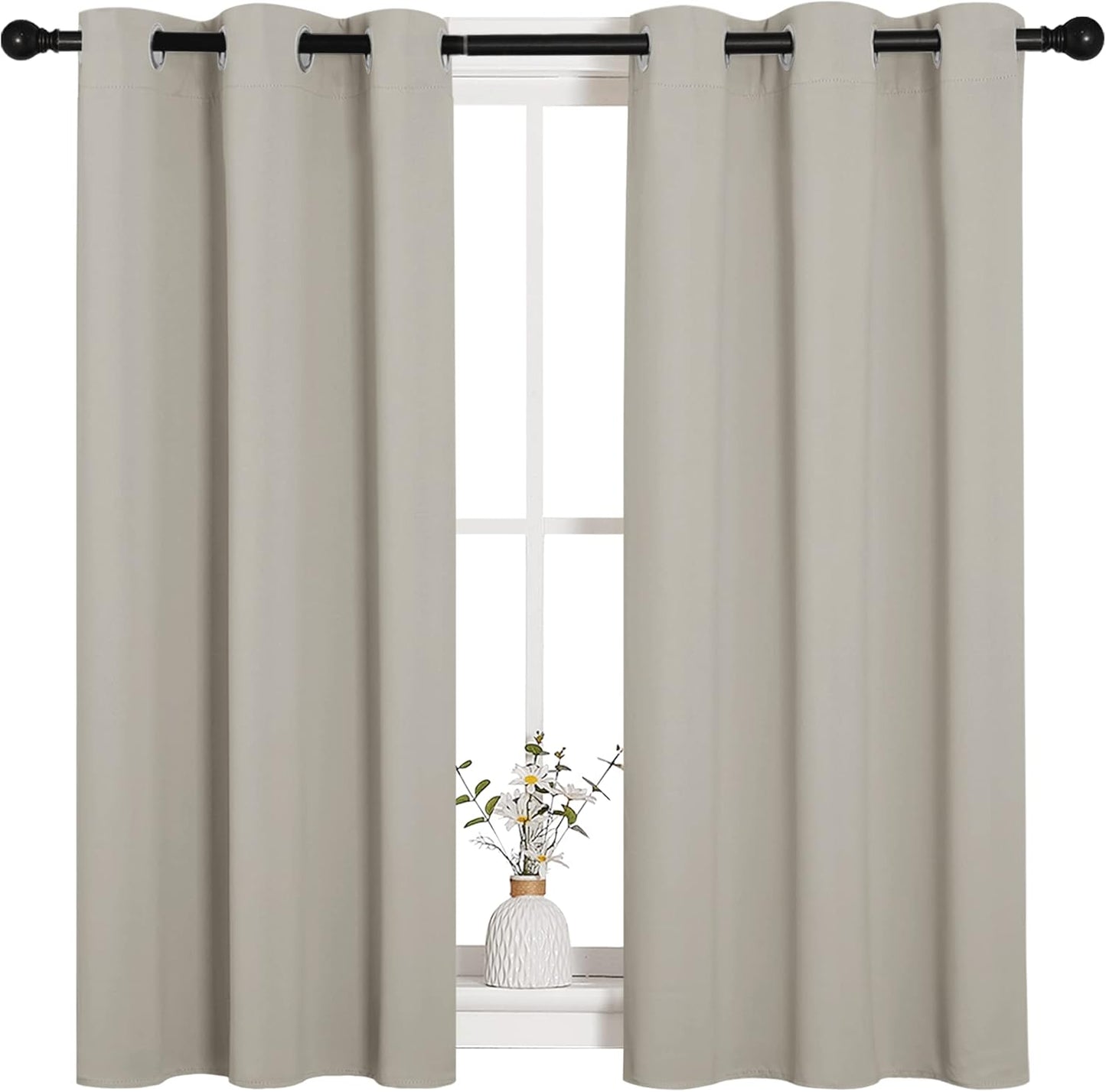 NICETOWN Room Darkening Short Curtain Panels - Thermal Insulated Grommet Drapes (Natural, 2 Panels, W34 x L45)