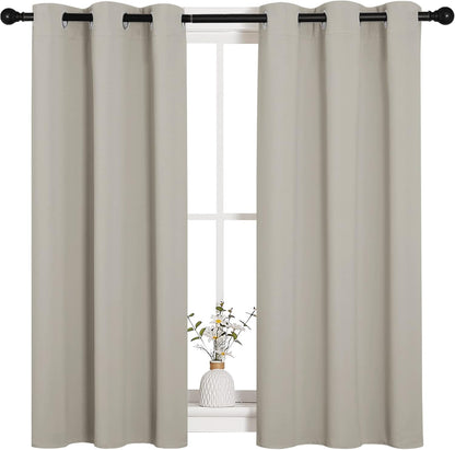 NICETOWN Room Darkening Short Curtain Panels - Thermal Insulated Grommet Drapes (Natural, 2 Panels, W34 x L45)