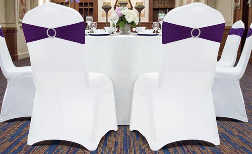 MDS Spandex Chair Sashes - 200 Pack Universal Elastic Stretch Bands with Buckle Slider | Purple