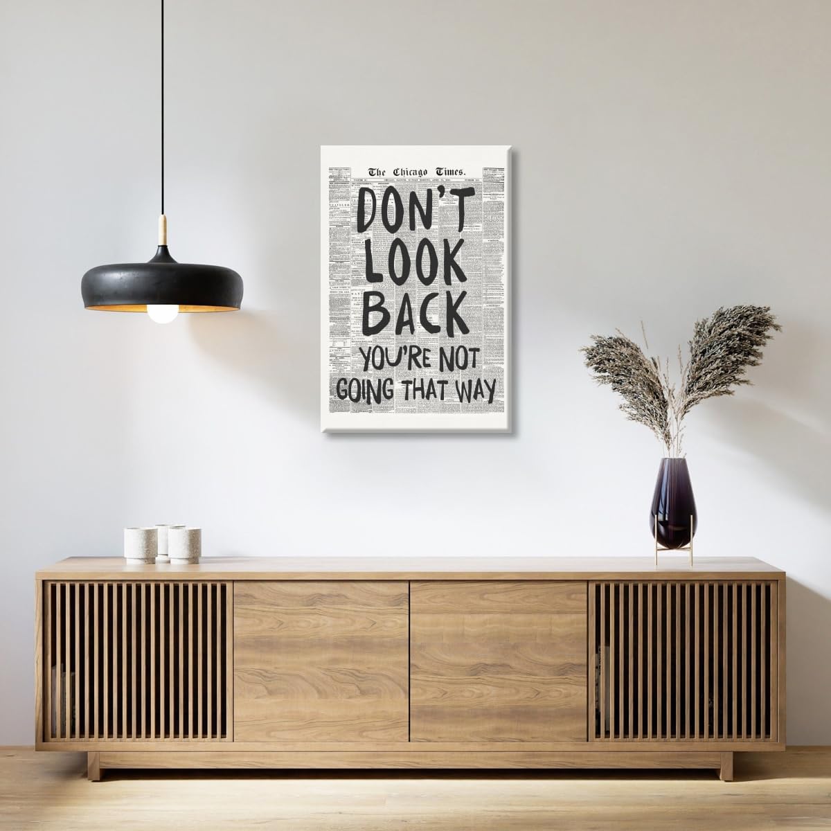 Skiennix Retro Black and White Newspaper Wall Art - "Don't Look Back" Positive Canvas Print | 12x18 Inch Unframed Aesthetic Poster for Bedroom Decor