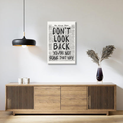 Skiennix Retro Black and White Newspaper Wall Art - "Don't Look Back" Positive Canvas Print | 12x18 Inch Unframed Aesthetic Poster for Bedroom Decor