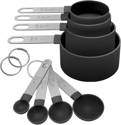 Skiennix Measuring Cups Set - Nesting Stainless Steel Handle for Dry & Liquid Ingredients | Black