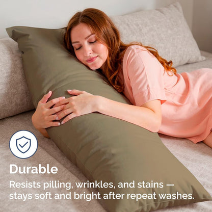 Skiennix Body Pillowcases Set of 4 | Soft 20x54 Long Pillow Covers for Side Sleepers - Cozy & Breathable Khaki