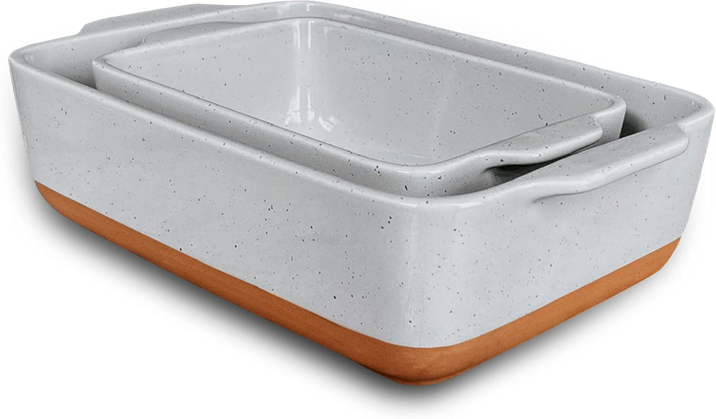 Mora Ceramic Baking Dishes Set of 2 - Versatile Porcelain Casserole & Loaf Pans, 7x11 in, Grey