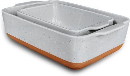 Mora Ceramic Baking Dishes Set of 2 - Versatile Porcelain Casserole & Loaf Pans, 7x11 in, Grey
