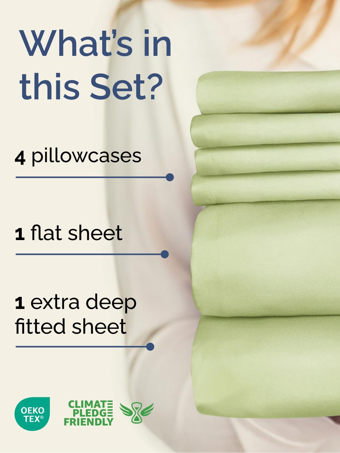 Skiennix Extra Deep Cal King Sheet Set - 6 Piece Breathable Cooling Bedding - Soft Wrinkle-Free Light Sage