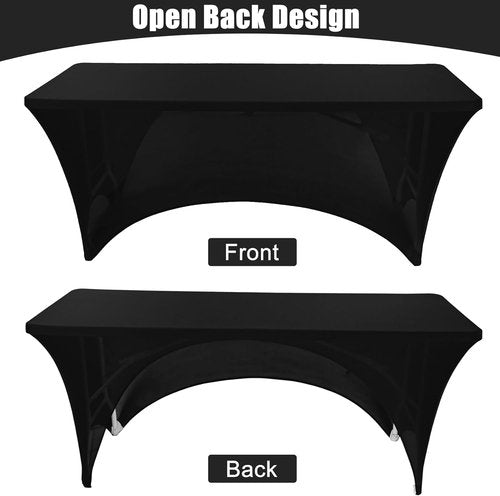 Fivenl 2 Pack Spandex Tablecloths - Black Stretch Fitted Covers for 8FT Tables | 96 x 30 Inch, Washable