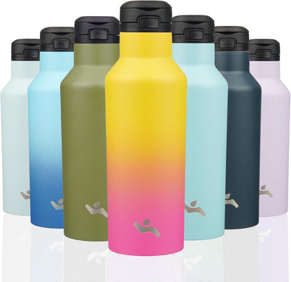 Skiennix Insulated Water Bottle - 17 OZ Double Wall Vacuum Stainless Steel Flask with Straw | Rainbow Finish