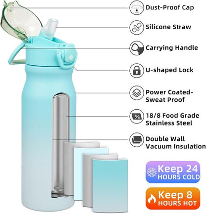 BJPKPK Insulated Water Bottle - 25oz Stainless Steel Flask with Straw & Carry Handle | Sea Salt Color