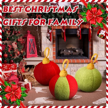 Christmas Ball Pillows Set - Colorful Plush Holiday Decor - 3 Pieces