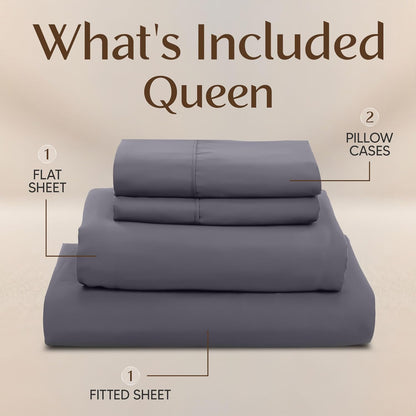 Utopia Bedding Queen Size Sheet Set - Soft, Breathable Microfiber | 4-Piece in Grey, Oeko-Tex Certified
