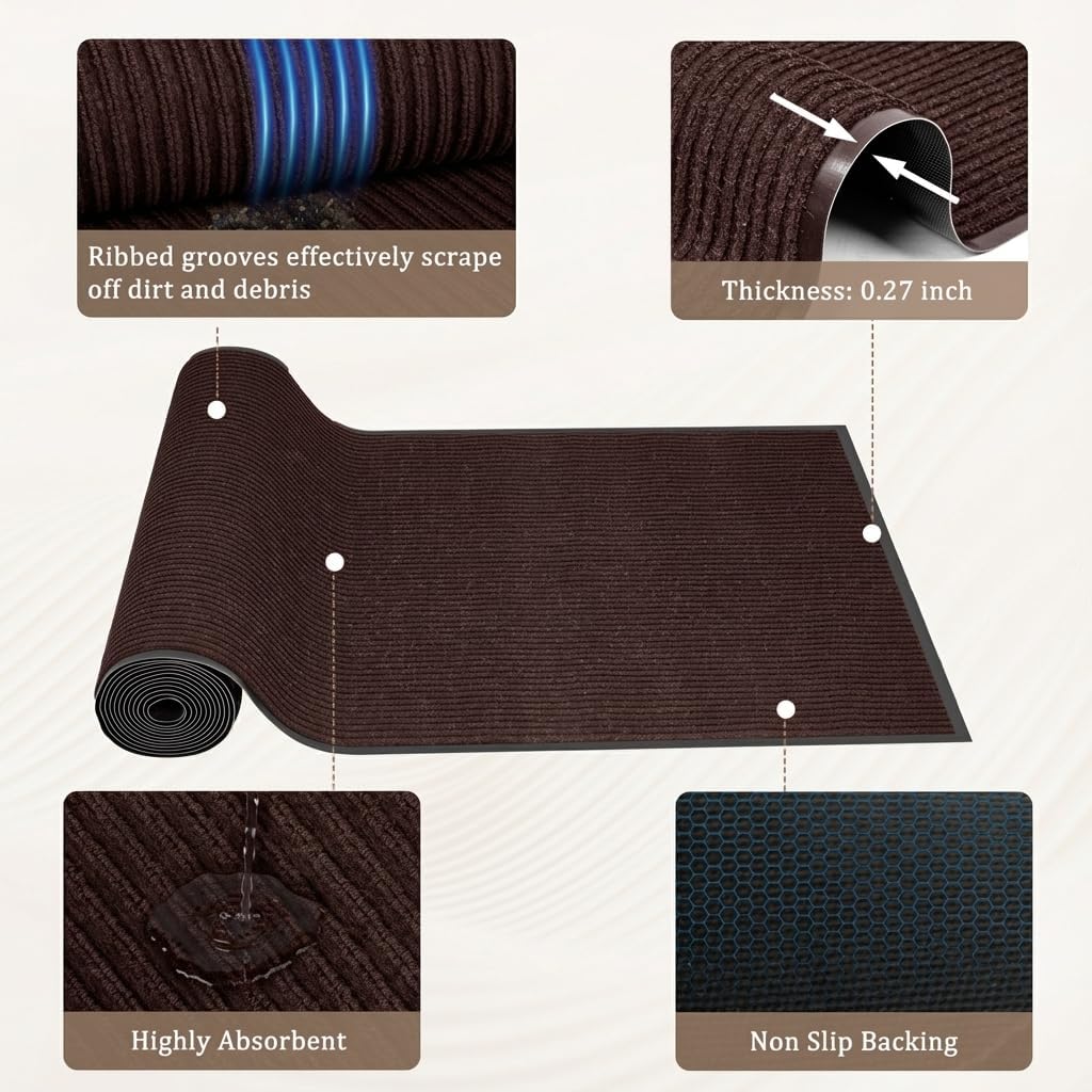Traffic Guard | Heavy-Duty Commercial Grade Door Mat - Non-Slip Rubber Backing, 3' x 4', Brown