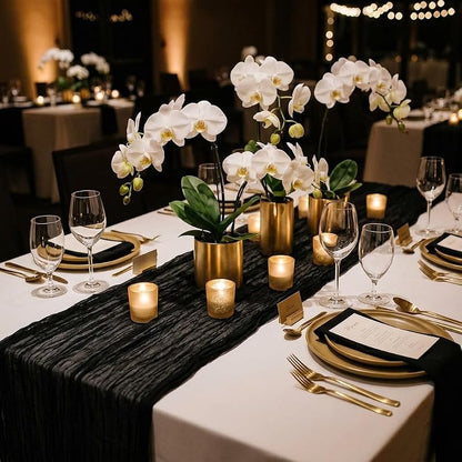 6 Pack Black Cheesecloth Table Runner 17x108 - Semi Sheer Boho Gauze for Wedding, Party & Baby Shower (Variation: Black)