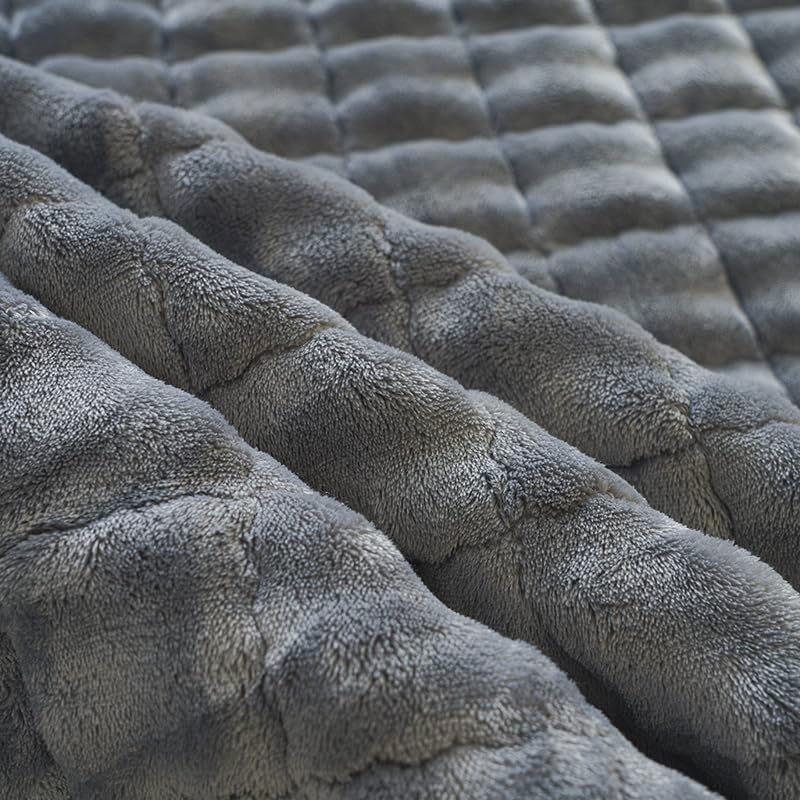 Light Gray Plush Mattress Pad with Pillowcase Set - Full Size Cloud-Like Topper