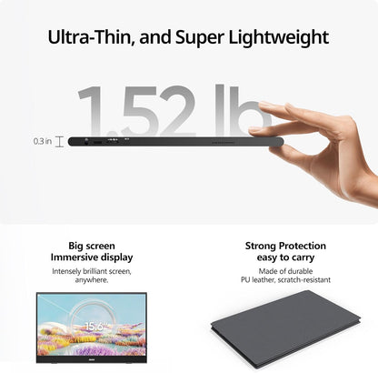 MNN Portable Monitor - 15.6-Inch FHD 1080P Ultra-Slim IPS Display with Smart Cover & Speakers | Plug & Play for Laptop, PC, Mac