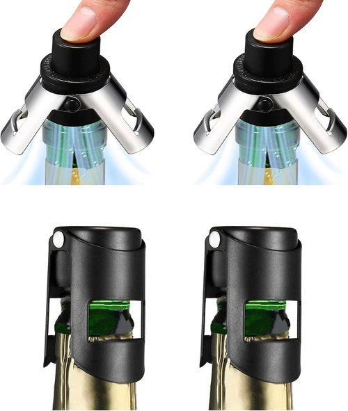 HYZ 2-Pack Classic Champagne Stoppers and 2-Pack Champagne Stoppers with Built-in Pump