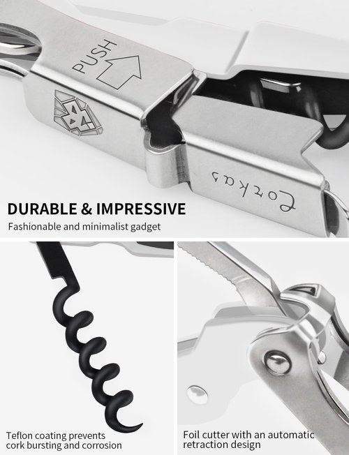 CORKAS Wine Key - Professional Handcrafted Heavy Duty Waiter Corkscrew, Compact Wine Opener with Double Hinged, Foil Cutter and Bottle Opener, Gifts for Servers, Sommelier, Bartenders - White
