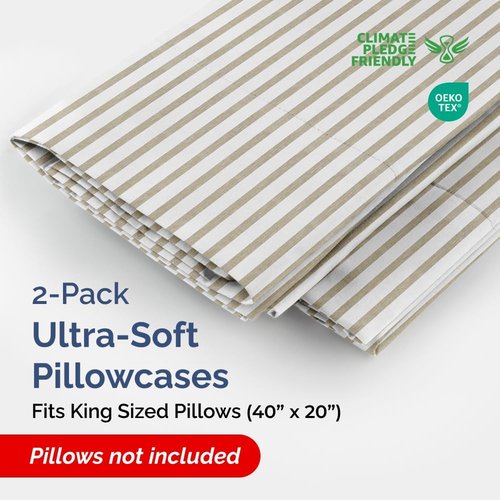 King Pillow Cases by Hotel Luxe - Ultra Soft, Wrinkle-Free Covers - 2 Piece Set in Beige Stripes
